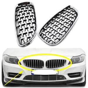 Pair of Front Diamond Meteor Style Chrome Grill Fit for BMW E89 Z4 2009-2016 ABS - Picture 1 of 7