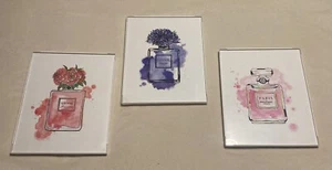 Glam Flower Perfume Bottle Art- Set of 3 London, France & Paris Framed Art - Picture 1 of 7