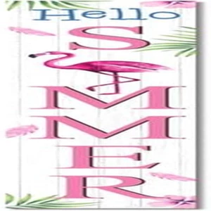 Hello Summer Flowers & Flamingo Porch Board 8”X48” Solid Wood Welcome Standing S - Picture 1 of 7