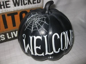 BLACK WELCOME PUMPKIN SPIDER COBWEB HALLOWEEN TABLETOP DECOR 🎃 - Picture 1 of 3