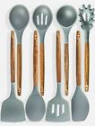 Home Hero Silicone Kitchen Utensil Set - 8Pc Natural Acacia Wooden Cooking Utens