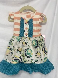 Ricrac & Ruffles 18M Style Dress NWT Pink White Teal i - Picture 1 of 2