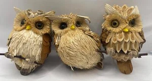3 x Small Handmade Straw and Pine Cone Owl Figurines - Picture 1 of 9
