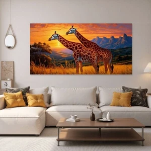 Elegant Giraffes Printed on Canvas 60x30 Nature Wildlife Modern Wall Art Decor - Picture 1 of 6
