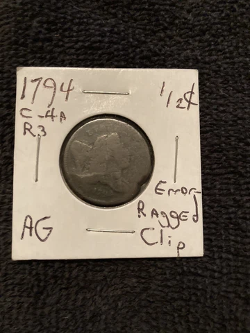 1794 liberty cap half cent 1/2c C-4A R-3 Error RagClip Clipped planchet Edge Lrt Cover