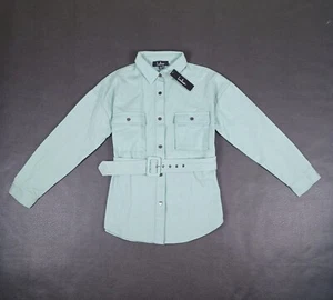 Lulus Size XS Mint Green Matching Belt Shirt Jacket Shacket 100% Cotton Pockets - Picture 1 of 11