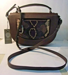 Vince Camuto ALEKI Crossbody Handbag Brown Pebble Leather Snakeskin Accent $208 - Picture 1 of 10