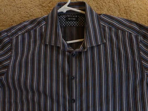 Puño reverso arena rayas para hombre manga larga azul marrón talla XL 44 cuello abotonado - Imagen 1 de 11