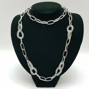 Silvertone Long Necklace Mesh Floating Crystals Links Chunky - Picture 1 of 6