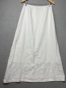 Willi Smith Womens Linen Eyelet Maxi Skirt 10 White Beach Minimalist Classic - Picture 1 of 10