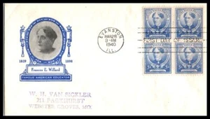 1940 Frances E. Willard educator Sc 872-1A Harry Ioor blue cachet (1M - Picture 1 of 1