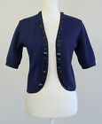 Small MARC JACOBS Navy-Blue Short-Sleeve Wool-Knit Cardigan, Faceted Bead Trim