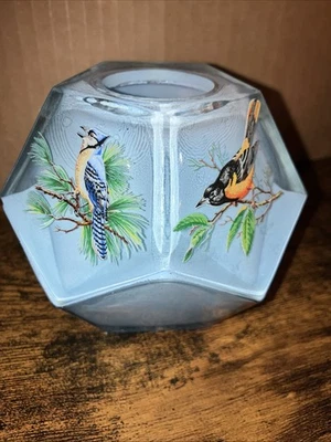 Westmorland Glass Star Lites Lamp 2pc w/painted Birds Faceted Blue Painted Glass - Image 1 of 4