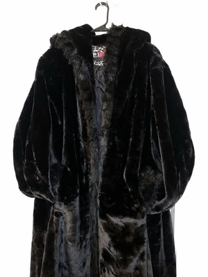 Gabardina de invierno de gamuza negra con capucha de piel sintética 3XL de Excelled Collection para mujer Foto 1 de 4