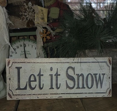 Nostalgic Rustic Let It Snow Christmas Wood SIGN Farmhouse Primitive  13 X 5  - Image 1 of 4