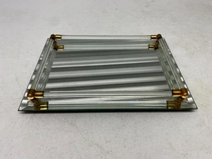 Mirrored Glass Vanity Dresser Tray Art Deco Footed Base Beveled Edges 11" x 8" - Picture 1 of 9