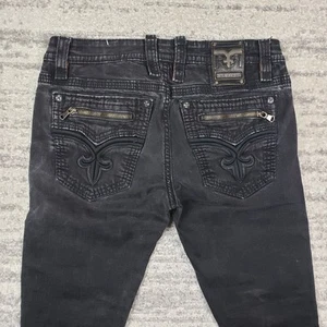 Rock Revival Jeans Mens 36 Newt Biker Black Straight Measure 36x32 - Picture 1 of 10