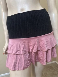 Women’s Pink Black Polyester Casual Summer Stretch Flared Ruffles One Size Skirt - Picture 1 of 17