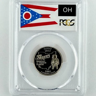 Ohio Quarter PR 70 DCAM PCGS Clad 2002 S Best Top Grade 25c OH State Flag Label - Image 1 of 4