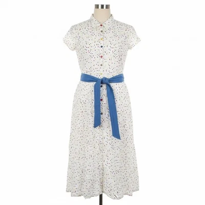 April Cornell Confetti Dot Dress Polka Dot L Blue Belt Cottagecore Prairiecore - Image 1 of 4