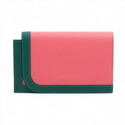 Hermès Camail Cosechadora Larga Veau Epsom Cartera Rosa x Verde Plata Metal Foto 1 de 4