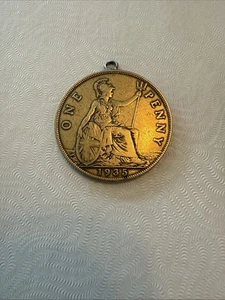 1935 Great Britain Bronze Penny Coin w/ Solder Ring For Necklace or Bracelet - Picture 1 of 2
