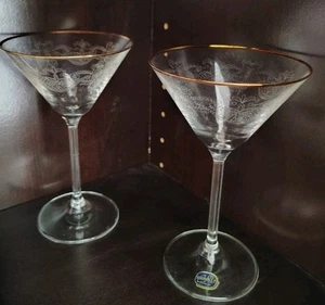 Bohemia Kristall Goldrand geätzt Martini Gläser 2er Set - Bild 1 von 4