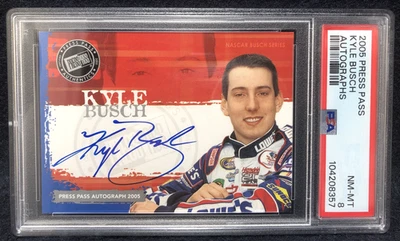 Kyle Busch Rookie 2005 Press Pass Racing Autograph PSA Graded 8 - Image 1 of 3