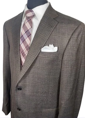 SUPERB HART SCHAFFNER MARX SILK WOOL BLEND WINDOWPANE SPORT COAT 44L 🇺🇸 - Image 1 of 4