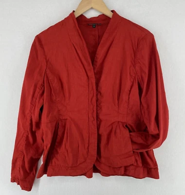 EILEEN FISHER Blazer PM Stretch Linen Viscose Jacket High Collar Full Zip Red - Image 1 of 4