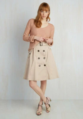 NWT Modcloth "Reminiscent Vision Skirt", Trench Coat Skirt, Beige, Size S, $60 - Image 1 of 4