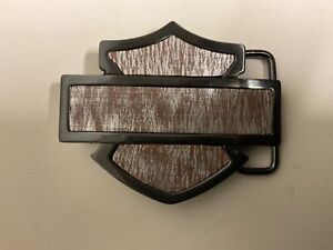 Harley-Davidson Bar&Shield belt buckle w/ vintage leather inlay.Gunmetal plated.