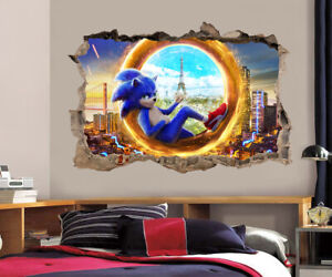 SONIC 3D Smashed Wall Sticker Home Decor Decal Decor Boys Bedroom Art