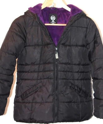 Wonder Nation Black Puffer Coat Girl Size L (10-12)Purple Lining 100% Polyester - Image 1 of 4