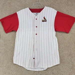 ST LOUIS CARDINALS Large White Red Stripe Button Up Short sleeve jersey V Neck - Picture 1 of 11