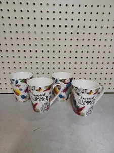 Set Of 4 Coffee Mug Tropical Summer Colorful Cups RESALE $$ - Picture 1 of 4
