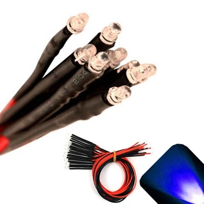 LIGHTHOUSE LEDS 5 x Pre wired 6v 3mm Blue LEDs Prewired 6 volt DC LED Light RC Prop Boat 4v 5v