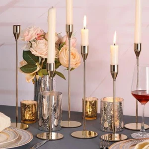 3x Candlestick Holders Tall Candle Holder Metal Candelabra Wedding Table Manners - Picture 1 of 22