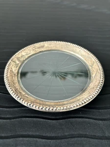 Vintage Anston Sterlingsilber & Glas Schale Flasche Untersetzer Starburst Design D1 - Bild 1 von 9