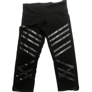 ALO YOGA Small Capri Airbrush Black Sliver Lineal Diagonal Stripe Leggings - Picture 1 of 7