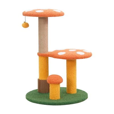 Percha para gato elegante con hongo de 24,8" de 3 niveles con poste rascador, naranja y verde Foto 1 de 4
