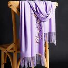 New Women Elegant Pure Color  Scarf Embroidery Keep Warm Cashmere Shawl