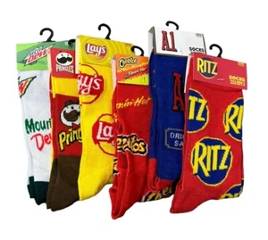 Novelty Crazy Chips Socks Pringles A1 Lays Cheetos RITZ Soda Odd Sox Men Sz 6-12 - Picture 1 of 3