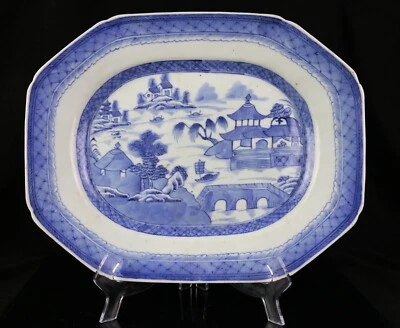 Antique Chinese 19th c Blue and White Platter Plate 13.75"~ Willow Nanking - Image 1 of 4