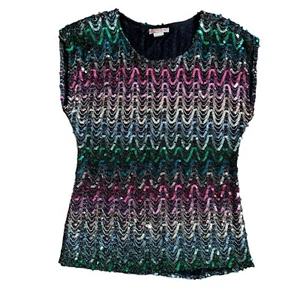 VTG 70s 80s JOSEPH II Sequin Metallic Thread Top Multi Color Party Blouse Large - Picture 1 of 7