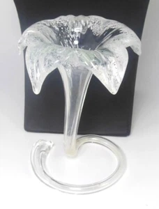 Free Standing Art Glass Lily Shaped Bud Vase Clear and White Handblown - Picture 1 of 6