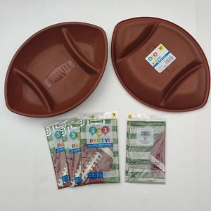 Football Shaped Plastic Serving Trays With Table Cloth Covers - Picture 1 of 11