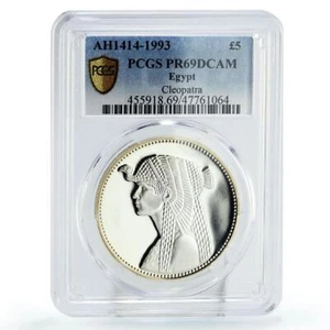 Egypt 5 pounds Treasures Cleopatra Head Facing PR69 PCGS silver coin 1993 - Picture 1 of 2