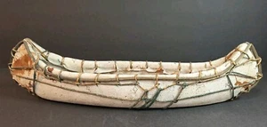 Vintage Canoe Hand Painted Handcrafted Soft Grey Leather - Picture 1 of 11