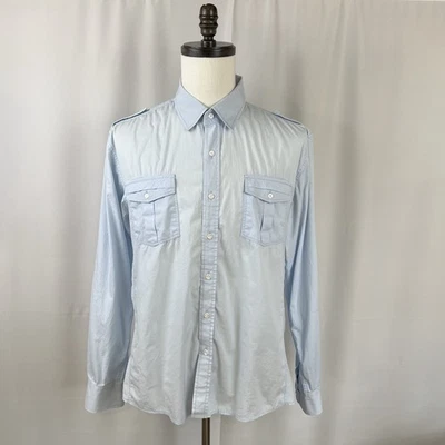 7 Diamonds Mens XL Light Blue Long Sleeve Shoulder Epaulets Button Shirt Stretch - Image 1 of 4
